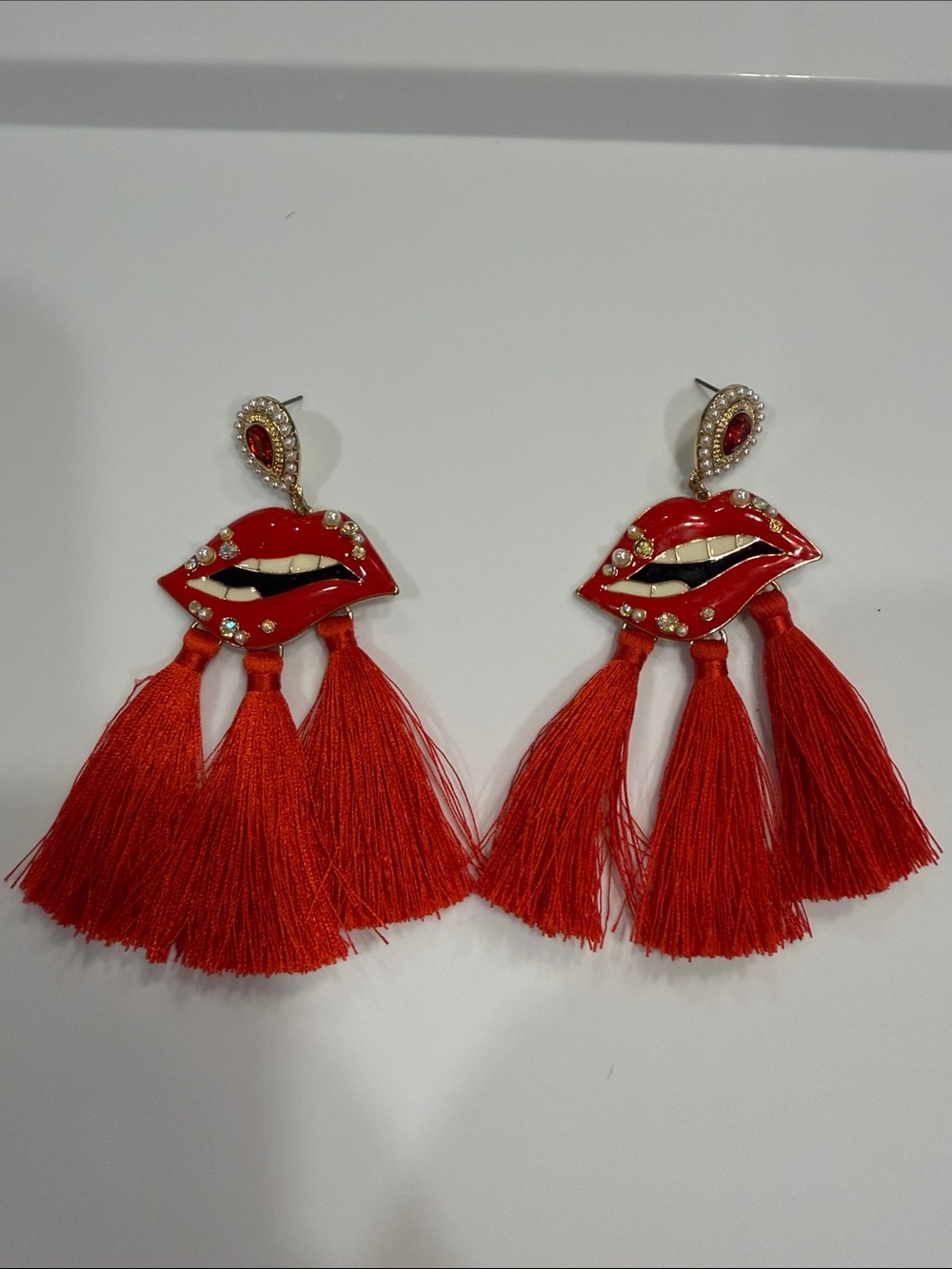 Red Lip Tassel Statement Earrings - Bold Fashion Jewelry